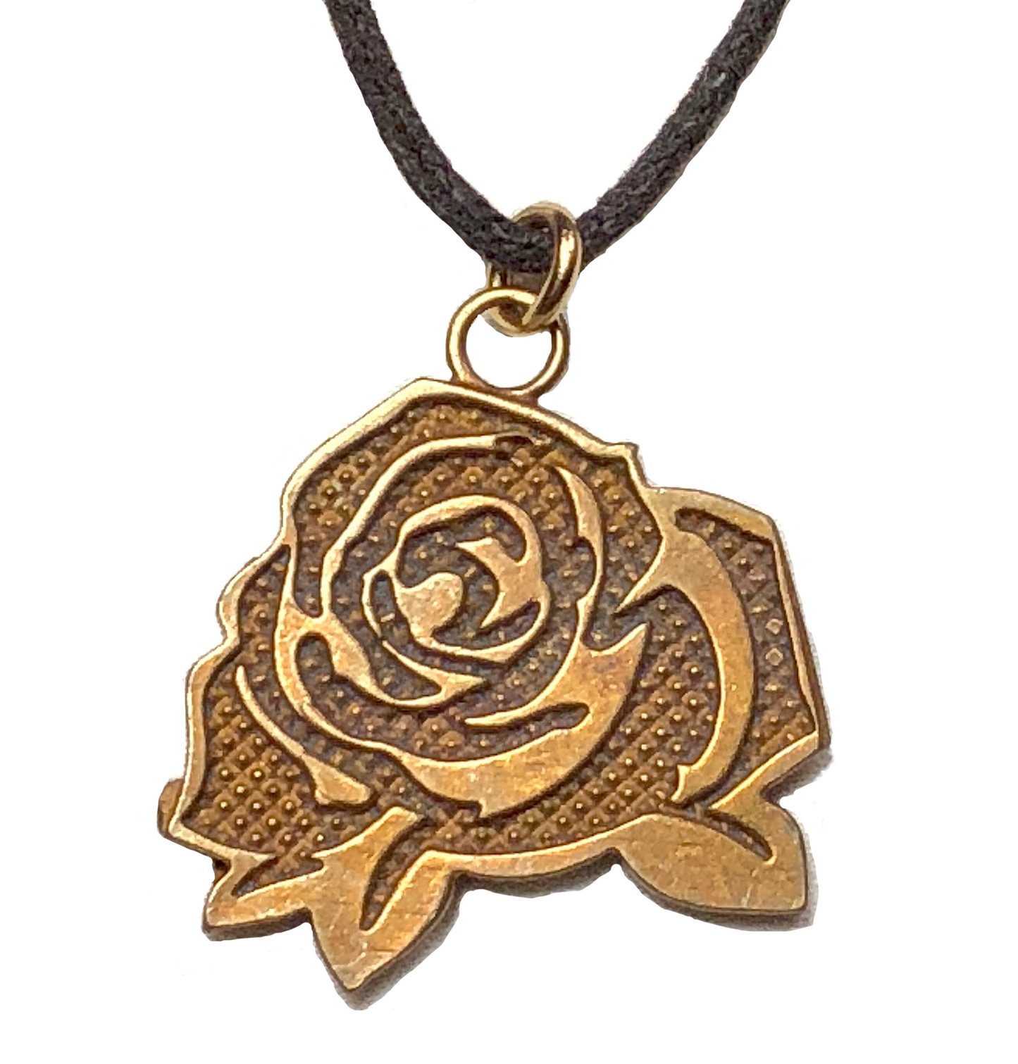 Mighty Rose Peace Bronze Pendant Filled-in Necklace on Adjustable Natural Fiber Cord