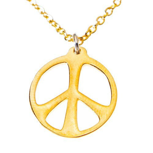 Medium Peace Symbol Gold-dipped Necklace on 18" Rolo Chain