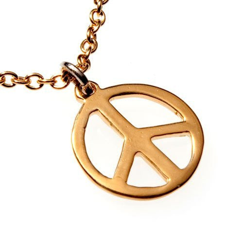 Delicate Peace Symbol Gold-dipped Pendant Necklace on 18" Rolo Chain