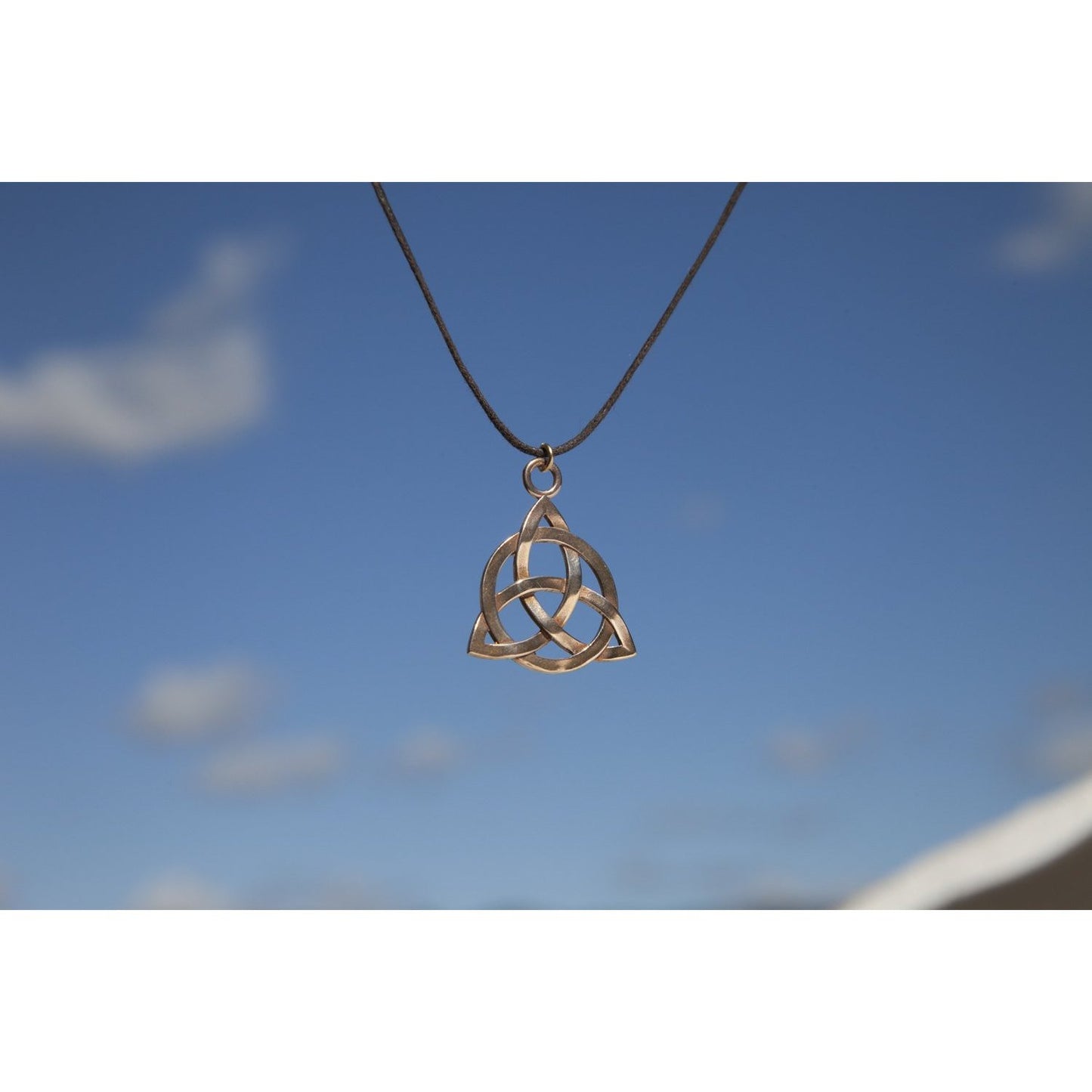 Triquetra Trinity Knot Peace Bronze Pendant Necklace on Adjustable Natural Fiber Cord