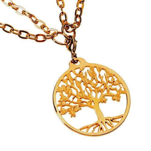 Tree of Life Gold-dipped Pendant Necklace on 18-36" Gold Plated Cable Chain