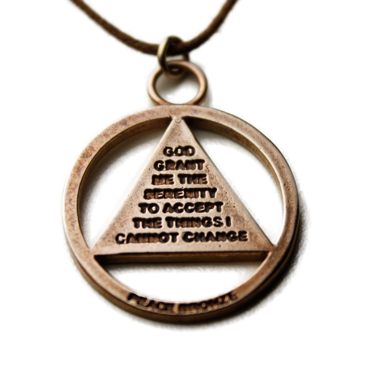 AA Symbol Peace Bronze Pendant Necklace on Adjustable Natural Fiber Cord