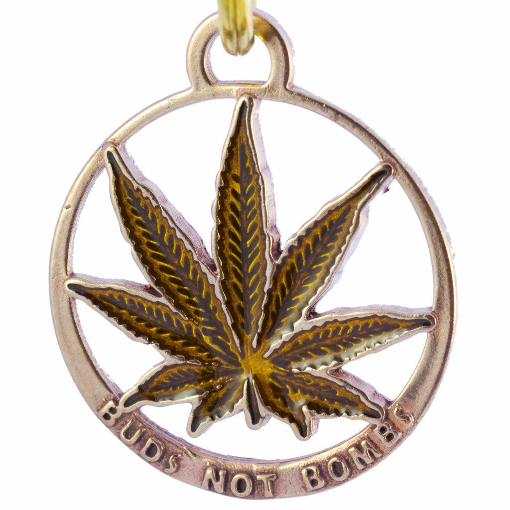 Buds Not Bombs Acapulco Gold Enamel Leaf Key Chain