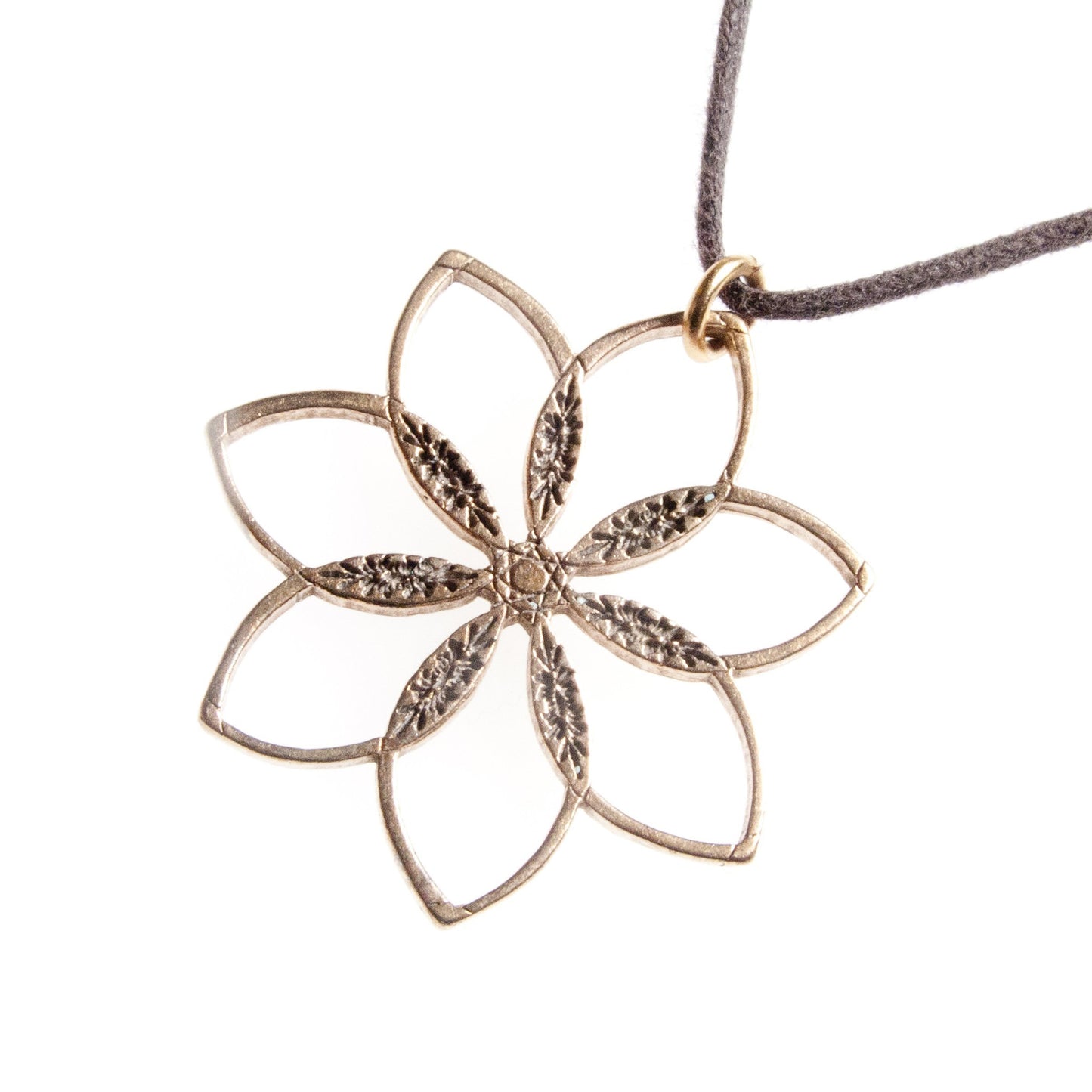 Flower Power! Peace Bronze Pendant Necklace on Adjustable Natural Fiber Cord
