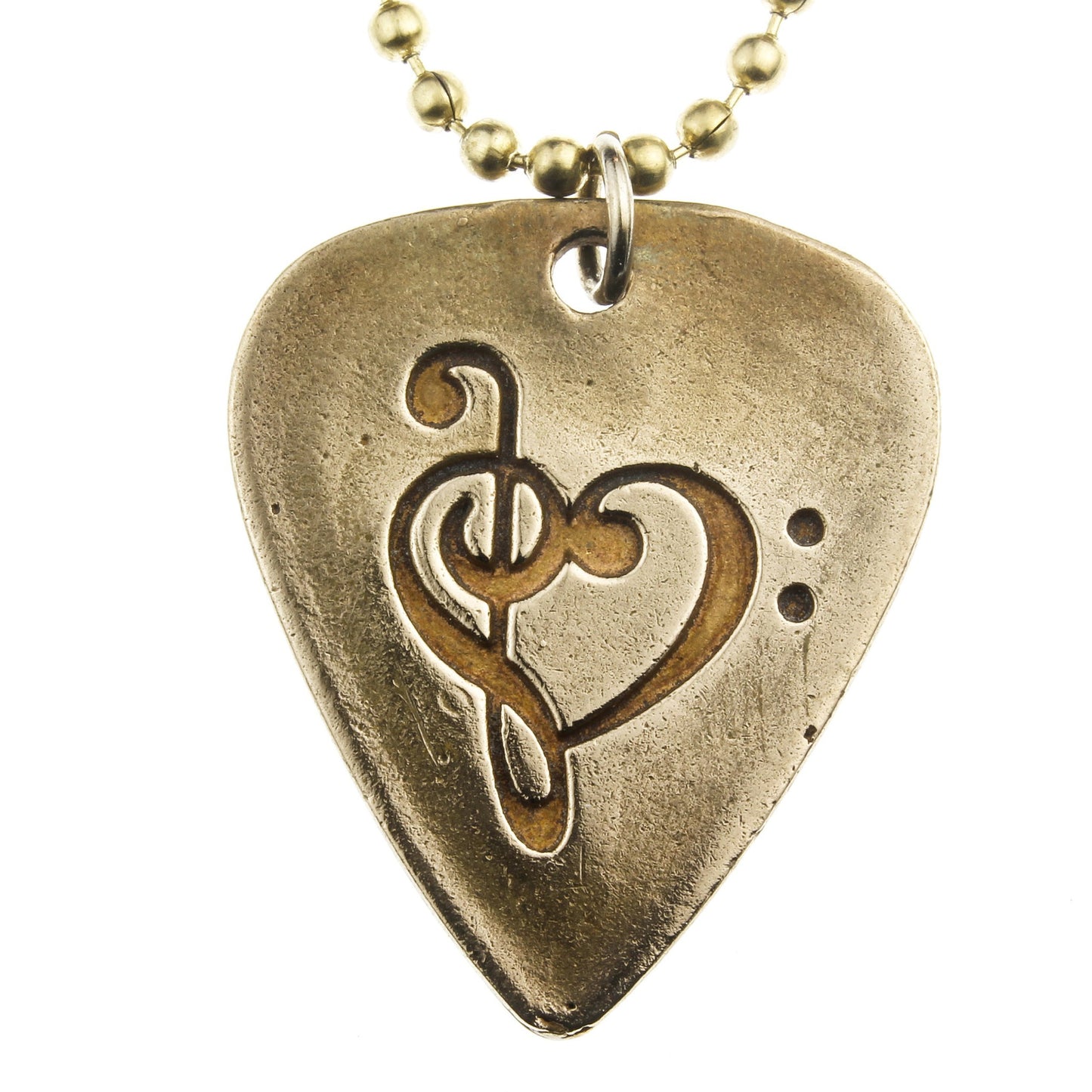 Guitar Pick Peace Bronze Pendant Necklace on 24" Ball Chain