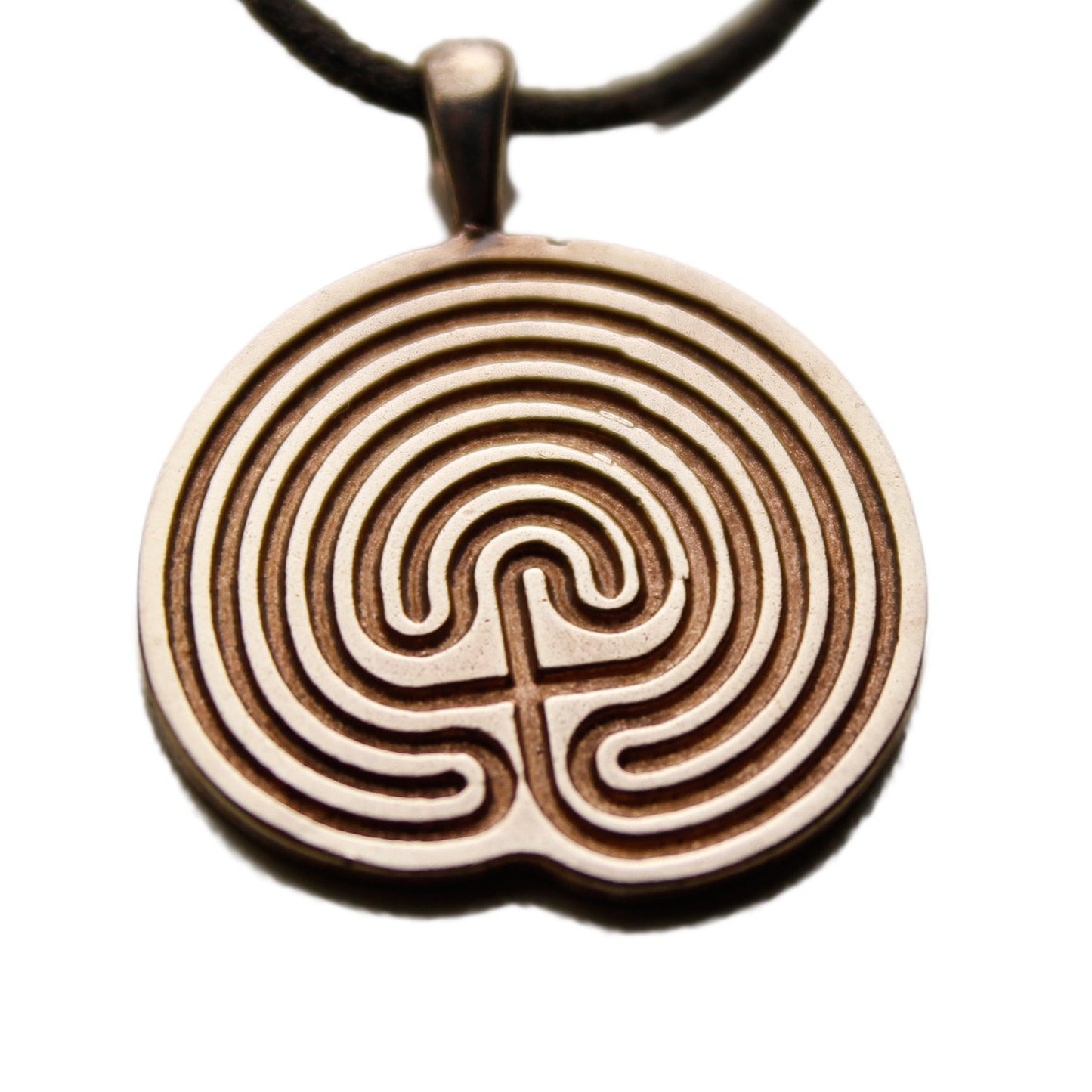 Minoan Labyrinth Peace Bronze Pendant Necklace on Adjustable Natural Fiber Cord