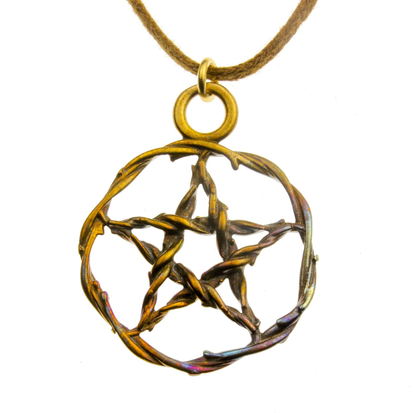 Pentacle Iridescent Pendant Necklace on Adjustable Natural Fiber Cord