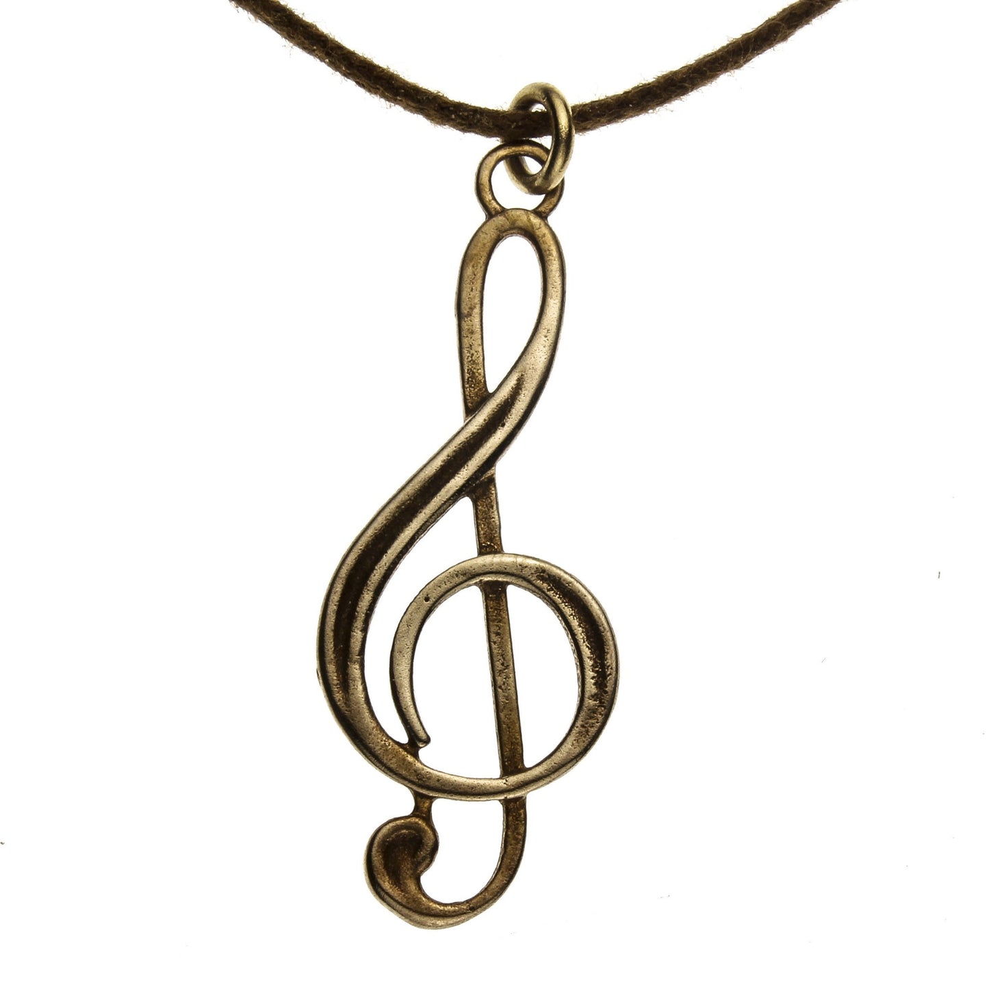 Treble Clef Peace Bronze Pendant Necklace on Adjustable Natural Fiber Cord