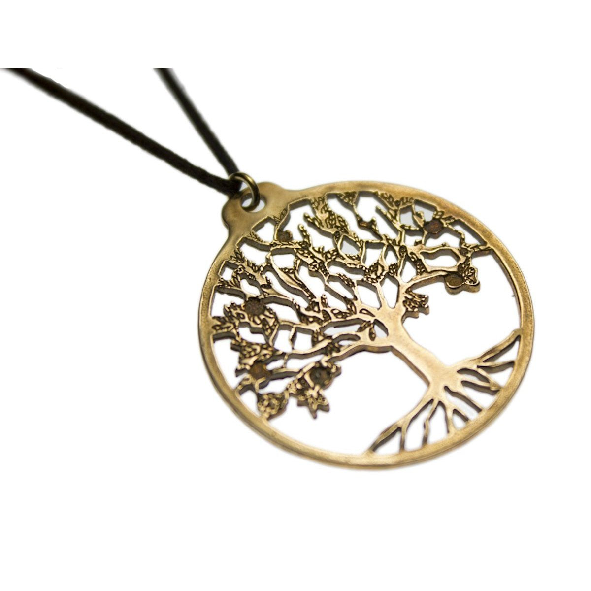 Tree of Life Peace Bronze Pendant Necklace on Adjustable Natural Fiber Cord