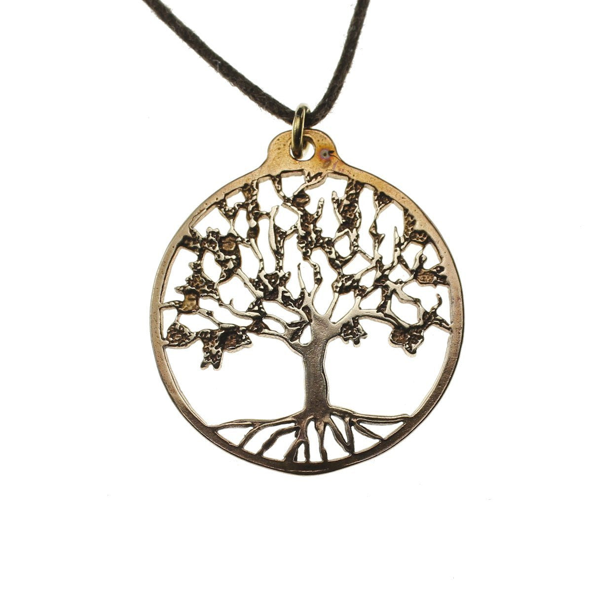 Tree of Life Delicate Peace Bronze Pendant Necklace on Adjustable Natural Fiber Cord