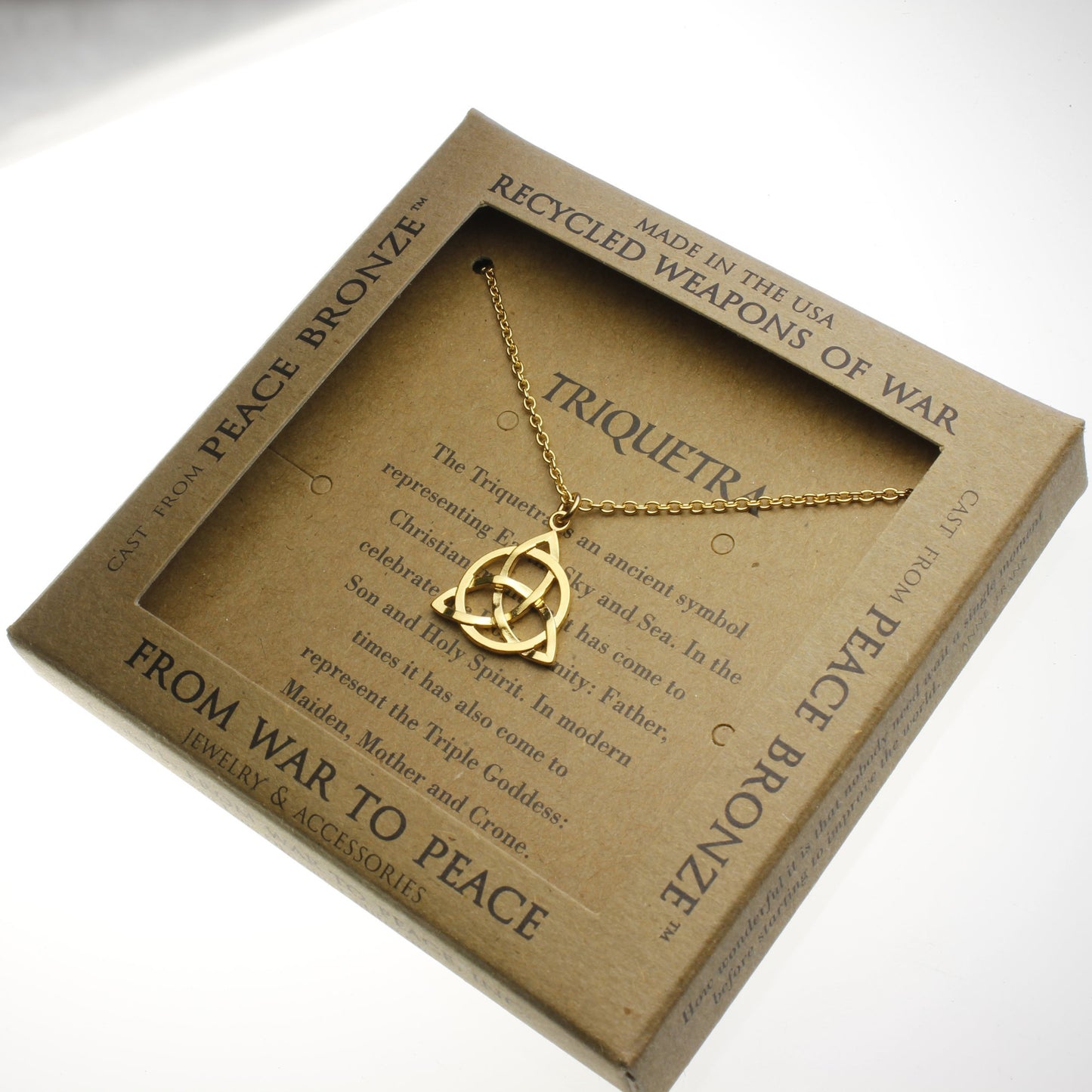 Delicate Triquetra Trinity Knot Gold-dipped Pendant Necklace on 18" Rolo Chain