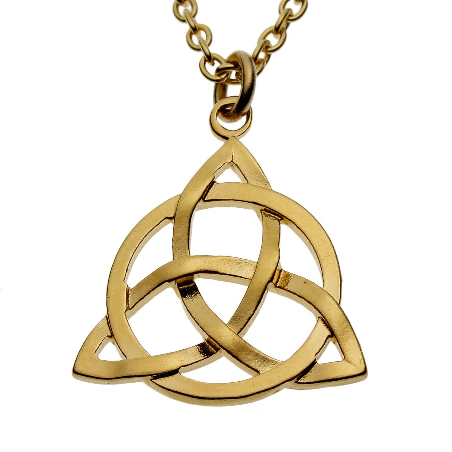 Delicate Triquetra Trinity Knot Gold-dipped Pendant Necklace on 18" Rolo Chain
