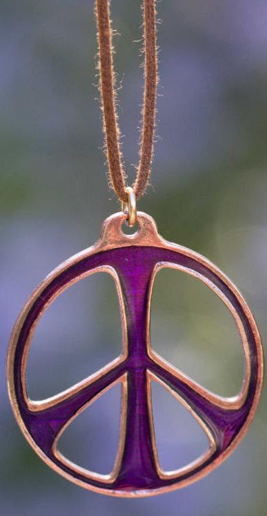 Peace Sign Necklace on Adjustable Fiber Cord