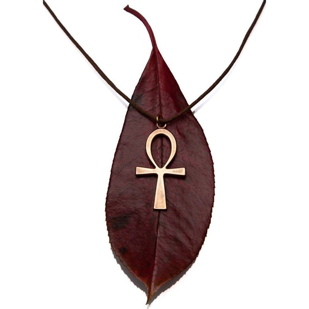 Ankh Peace Bronze Pendant Necklace Adjustable Natural Fiber Cord