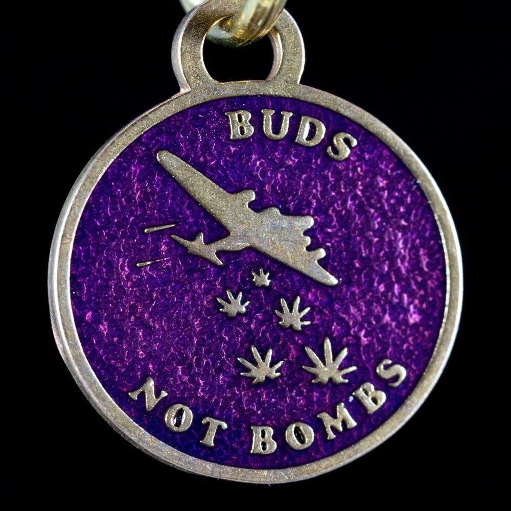 Buds Not Bombs High Flyer Purple Haze Enamel Necklace on Polished Brass Ball Chain
