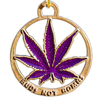 Buds Not Bombs Purple Haze Enamel Leaf Necklace on Polished Brass Ball Chain
