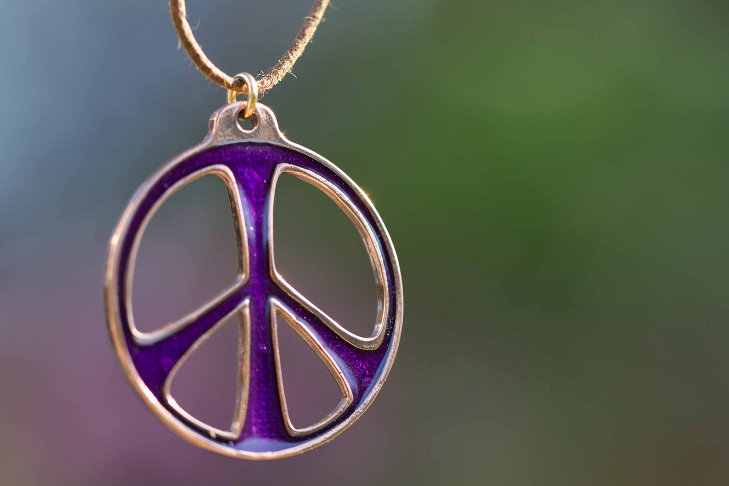 Large Peace Symbol Enamel Pendant Necklace on Adjustable Natural Fiber Cord (various colors)