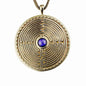 Labyrinth Peace Bronze Pendant Necklace with 6mm Lapis Lazuli Gemstone on Adjustable Natural Fiber Cord