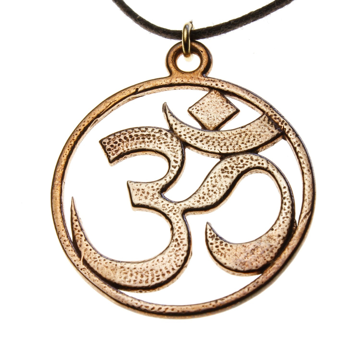 Om Peace Bronze Pendant Necklace on Adjustable Natural Fiber Cord