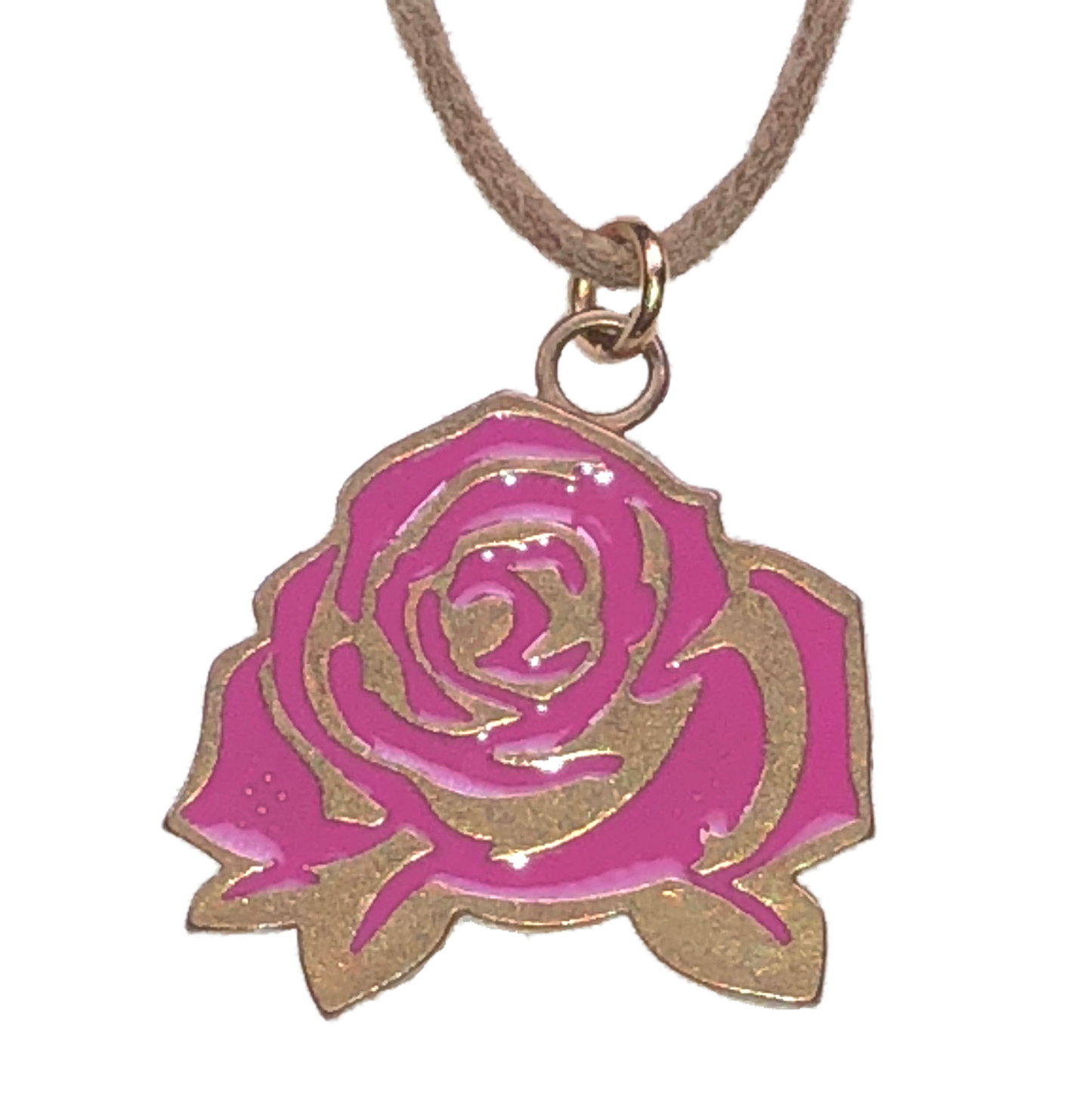 Mighty Rose Pink Pendant Necklace on Adjustable Length Natural Fiber Cord