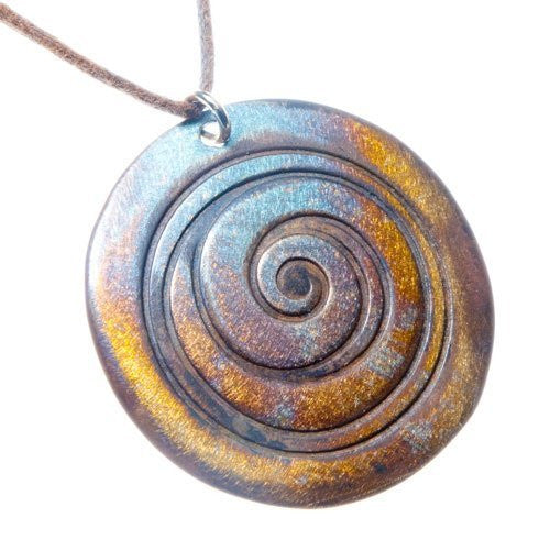 Spiral Iridescent Pendant Necklace on Adjustable Natural Fiber Cord