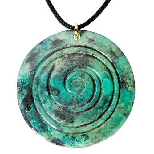 Spiral Pompeii Patina Pendant Necklace on Adjustable Natural Fiber