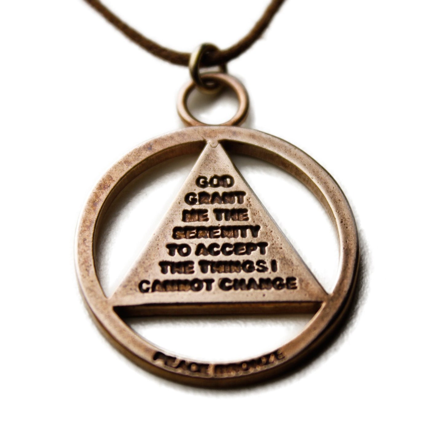 AA Symbol Peace Bronze Pendant Necklace on Adjustable Natural Fiber Cord