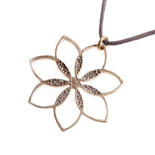 Flower Power! Peace Bronze Pendant Necklace on Adjustable Natural Fiber Cord