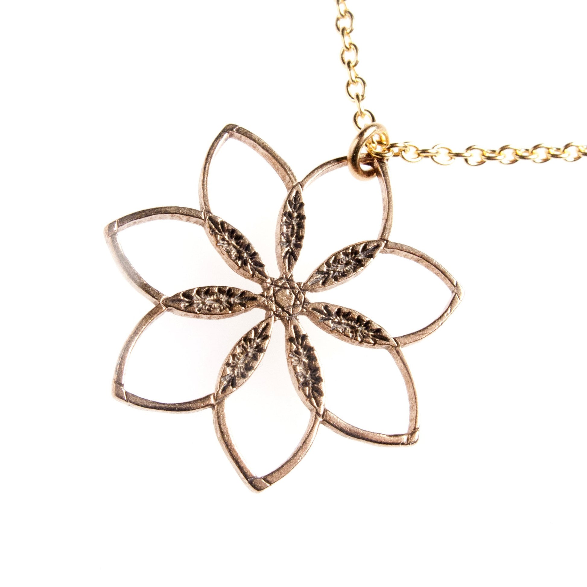 Flower Power! Peace Bronze Pendant Necklace on 18