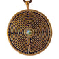 Labyrinth Peace Bronze Pendant Necklace with 6mm Labradorite Gemstone on Adjustable Natural Fiber Cord