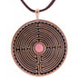 Labyrinth Peace Bronze Pendant Necklace with 6mm Pink Opal Gemstone on Adjustable Natural Fiber Cord