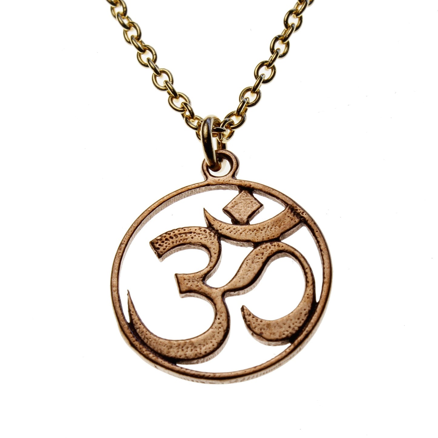 Delicate Om Peace Bronze Pendant Necklace on 18" Rolo Chain